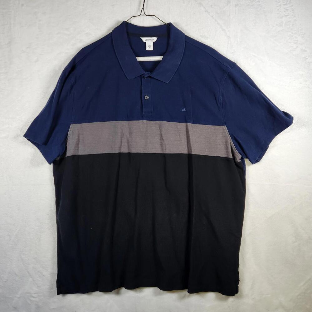 Calvin Klein Men's Polo Shirt Blue Gray Black Short Sleeve Colorblock size‎ 2XL